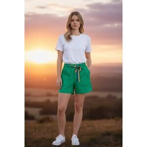 RTH Shorts Womens 2 Green Paint Splatter Rainbow Tie Waist Cotton Made USA Boho